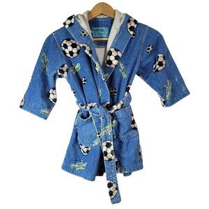 2/$15 Bullfrogs & Butterflys Kids Robe Blue Small Soccer Belt Pockets Hood Terry